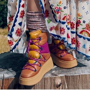 ASH Platform Snow Boots Colorblock Fur Lined Winter Heels Boots Size 36 With Box